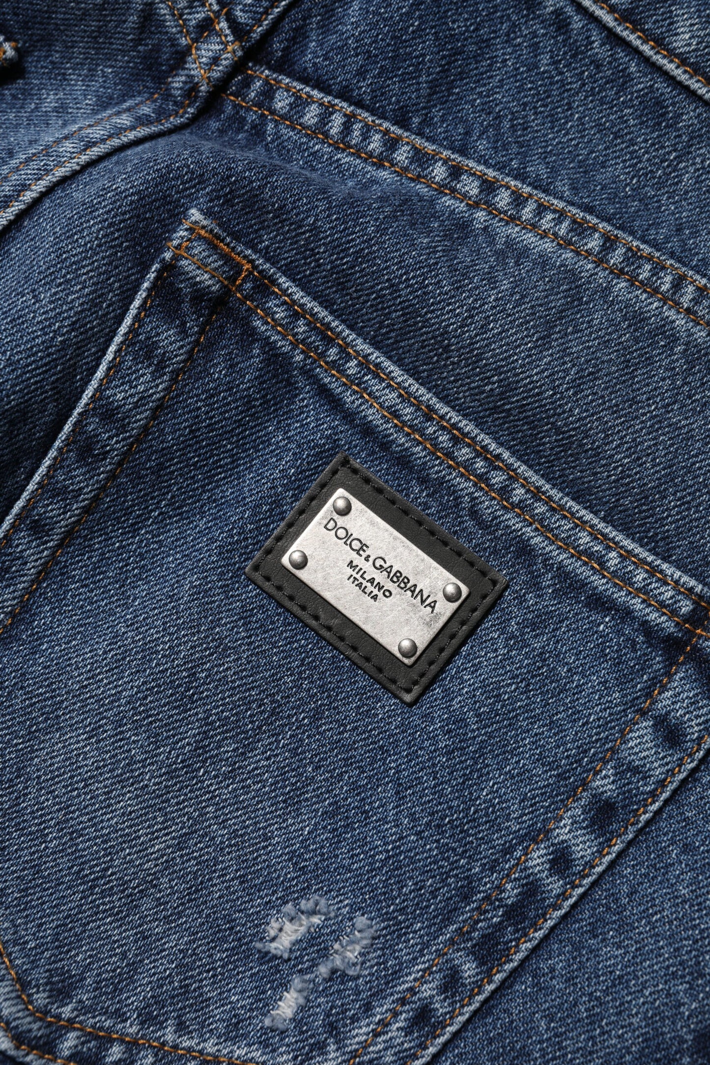 Jean large en denim déchiré bleu en coton Dolce & Gabbana