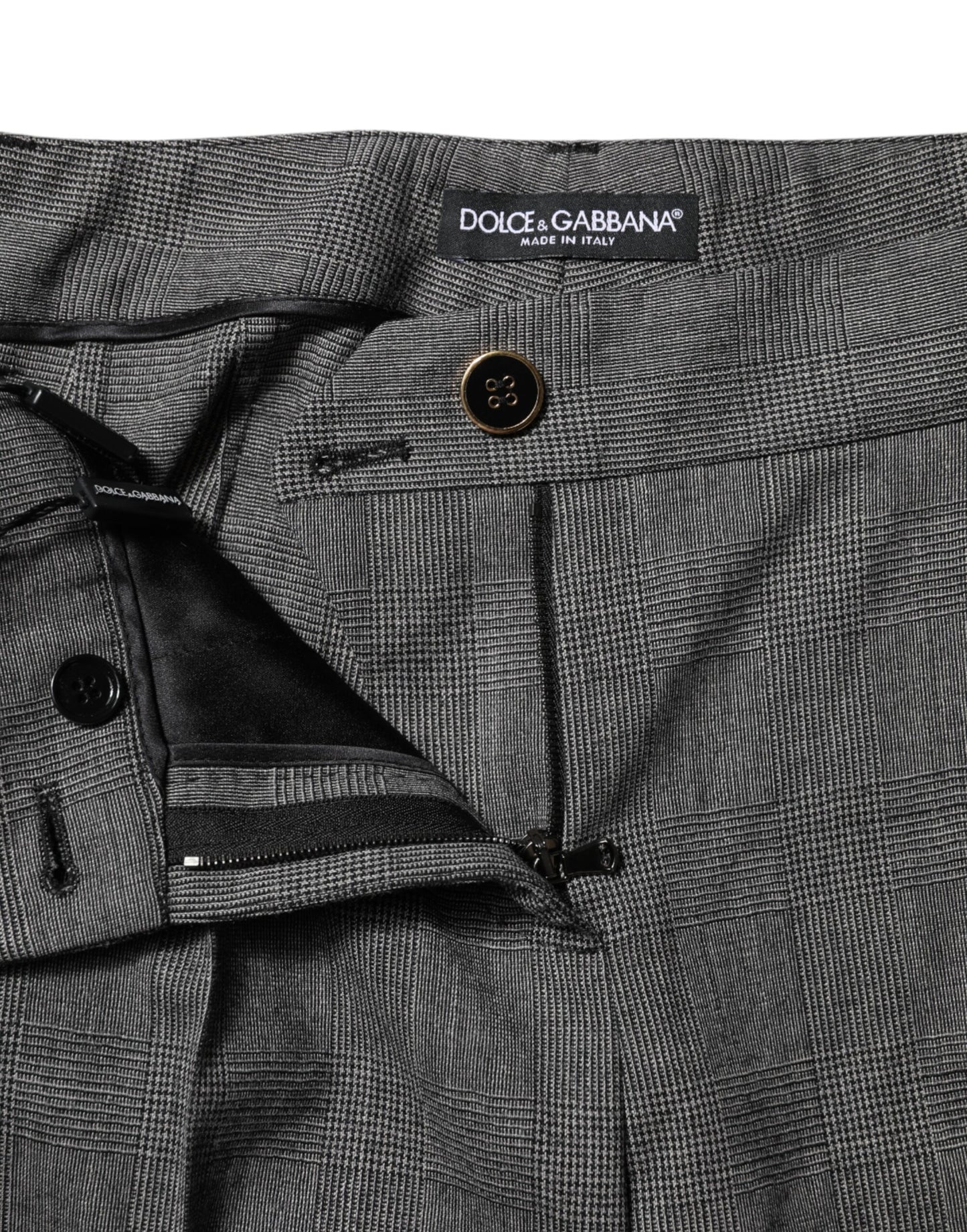 Pantalon évasé taille haute à carreaux gris Dolce & Gabbana