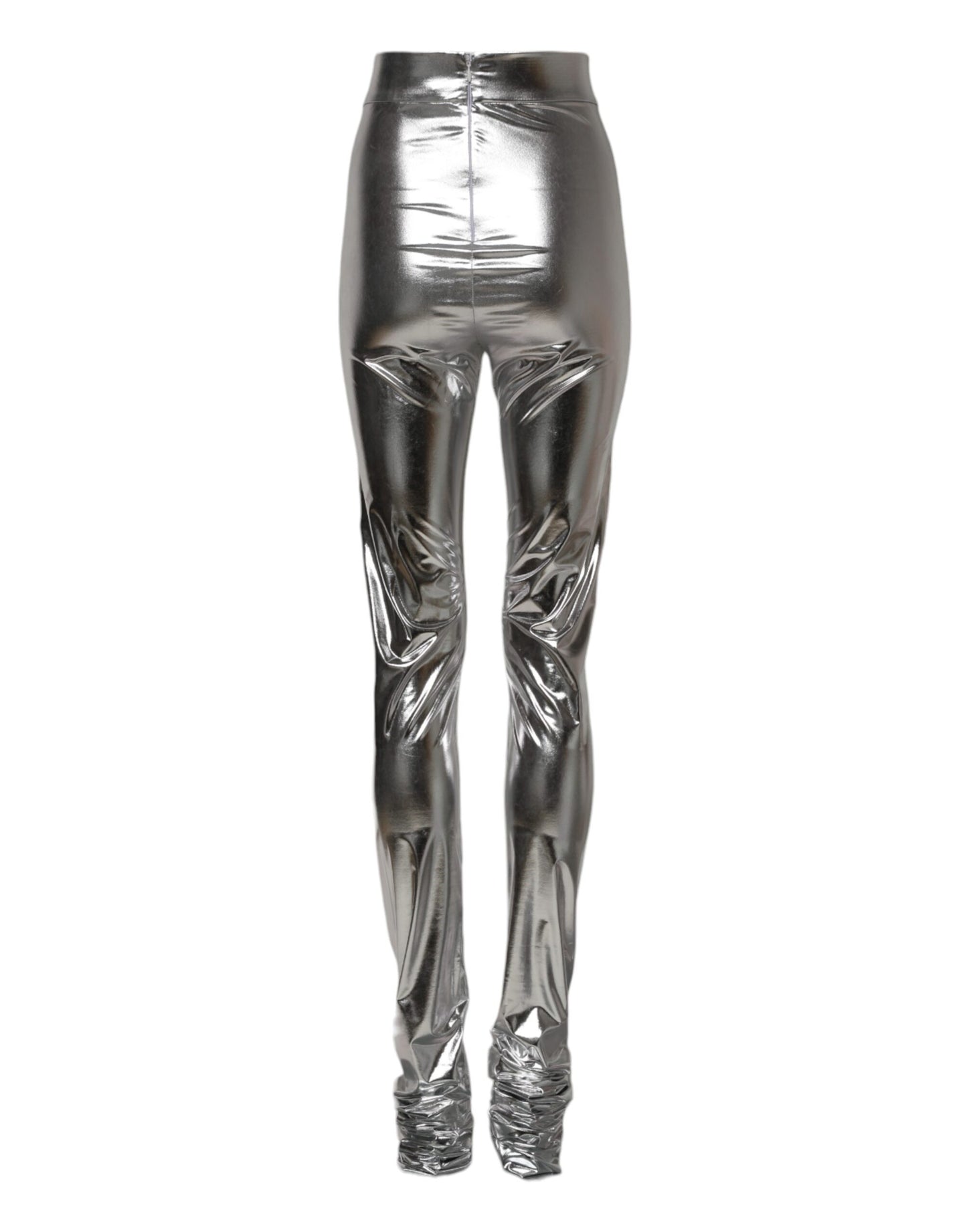Pantalon legging slim en polyester métallisé argent Dolce & Gabbana