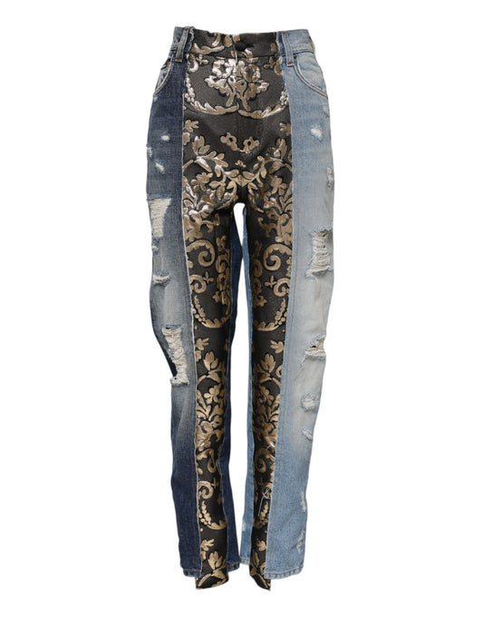 Jean fuselé en denim patchwork multicolore Dolce & Gabbana
