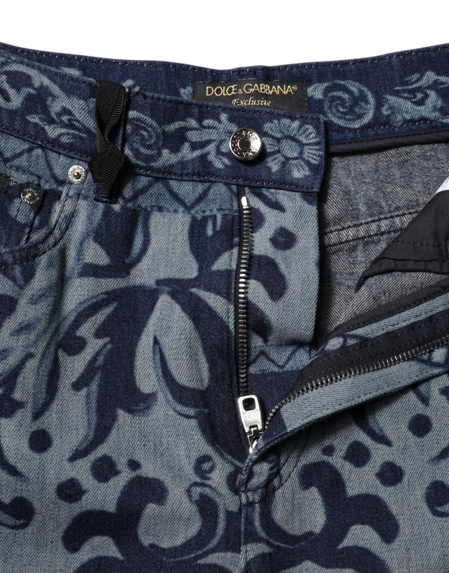 Jean fuselé en denim bleu à imprimé graphique Dolce & Gabbana
