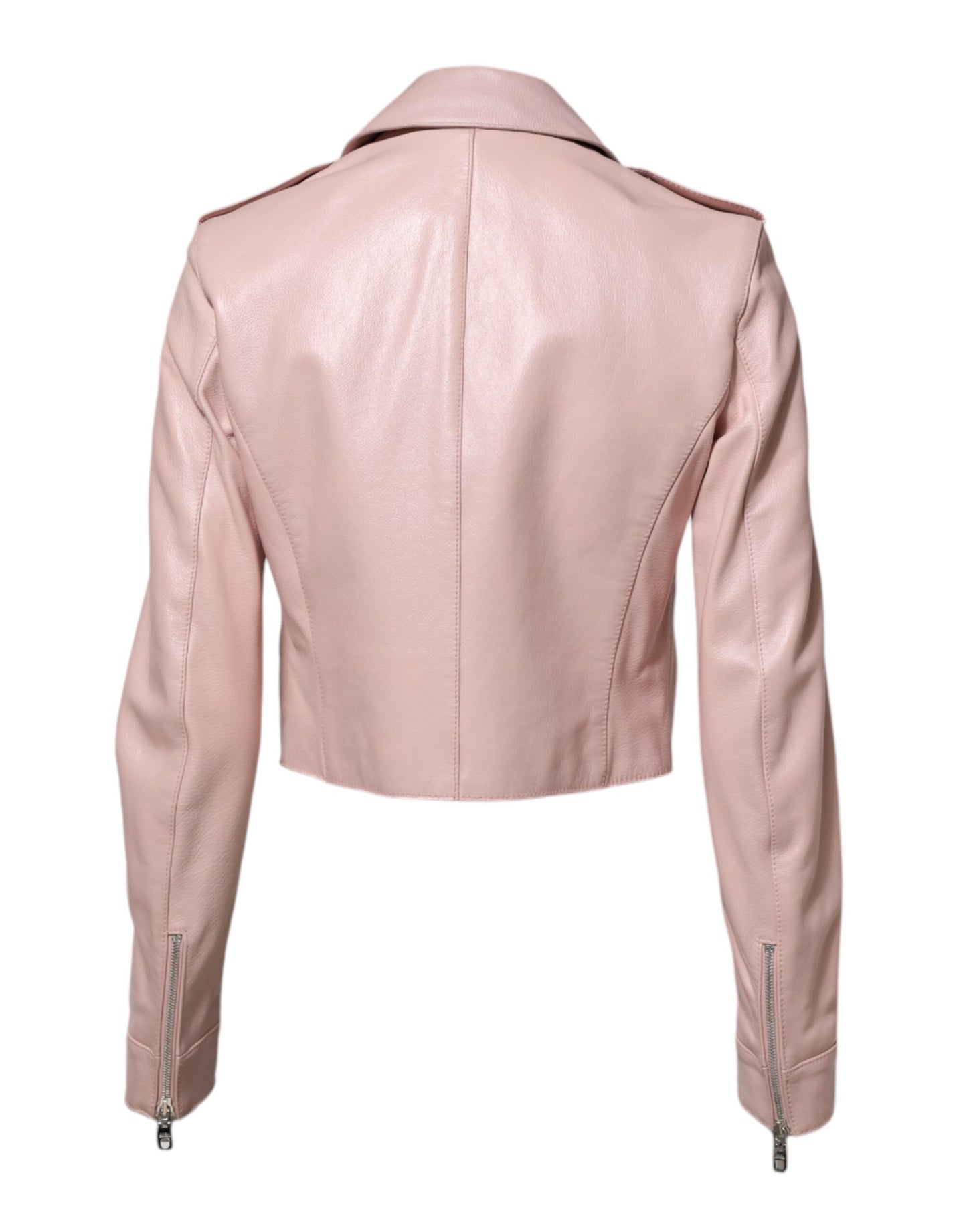 Dolce & Gabbana Veste motard en cuir rose clair à col pour femme