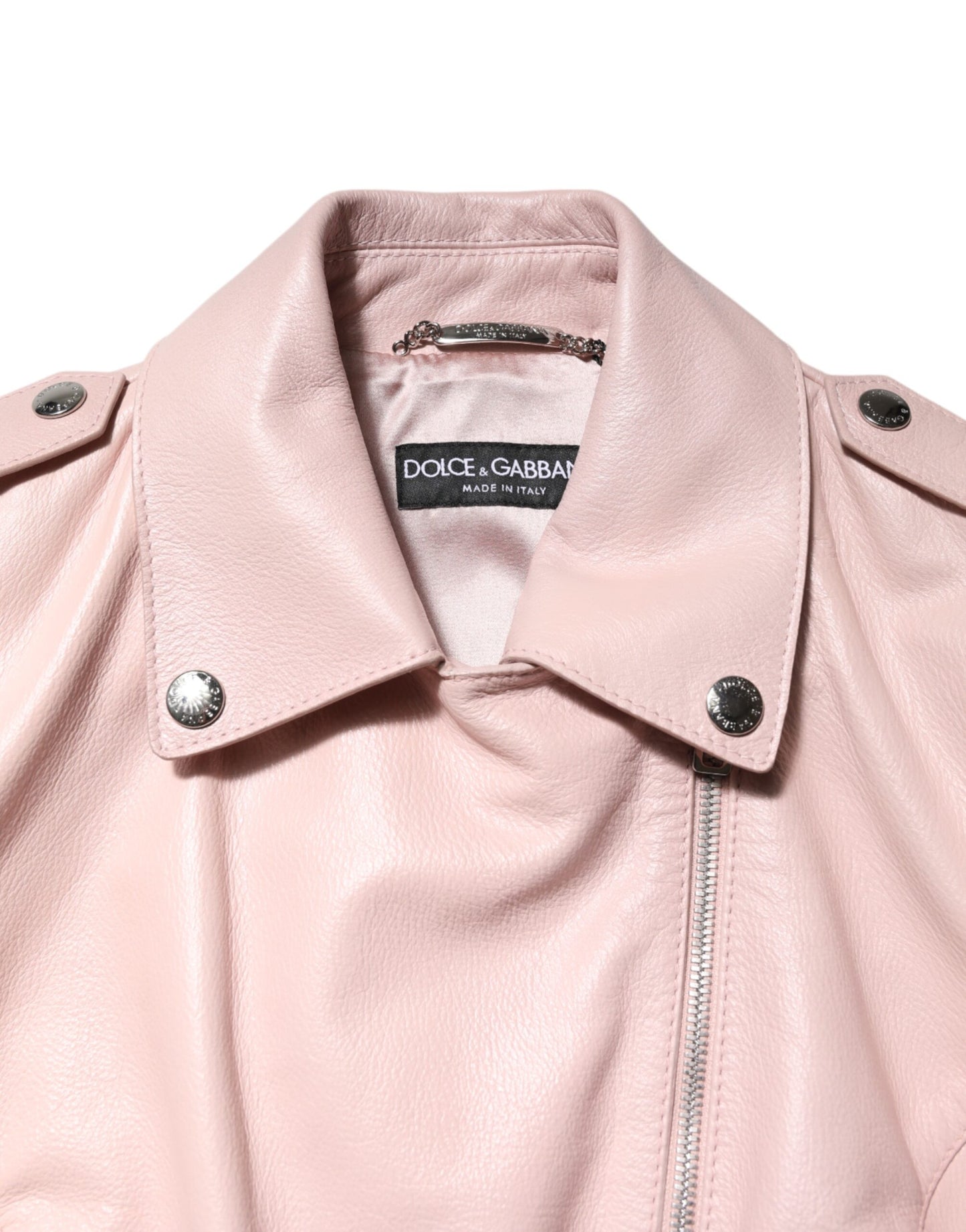 Dolce & Gabbana Veste motard en cuir rose clair à col pour femme