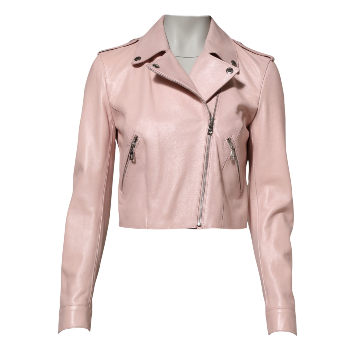 Dolce & Gabbana Veste motard en cuir rose clair à col pour femme