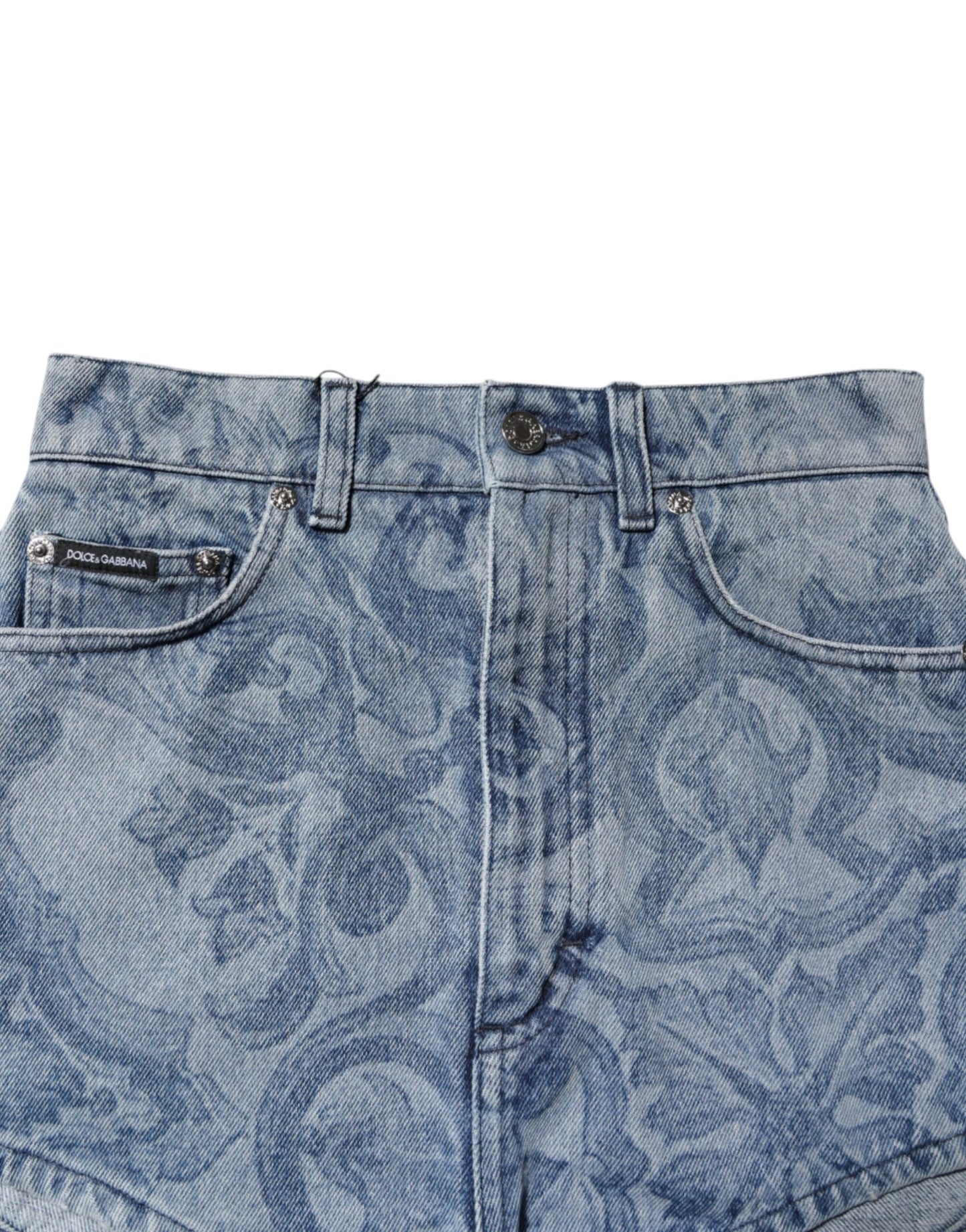 Short en denim bleu à imprimé floral Dolce & Gabbana