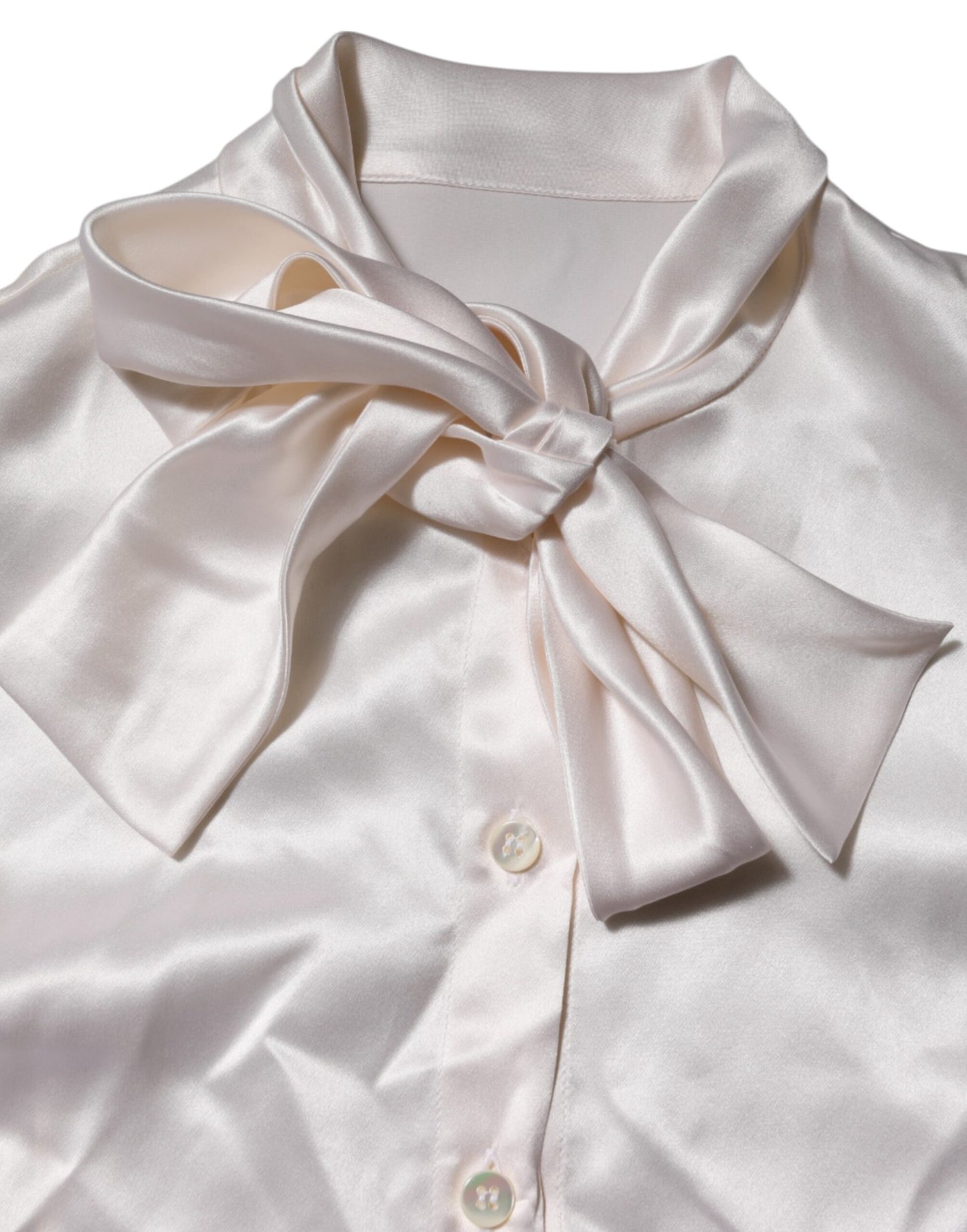 Dolce & Gabbana White Ascot Collar Long Sleeve Blouse Top