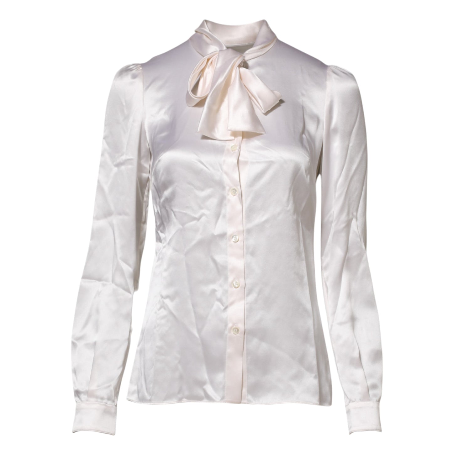 Dolce & Gabbana White Ascot Collar Long Sleeve Blouse Top