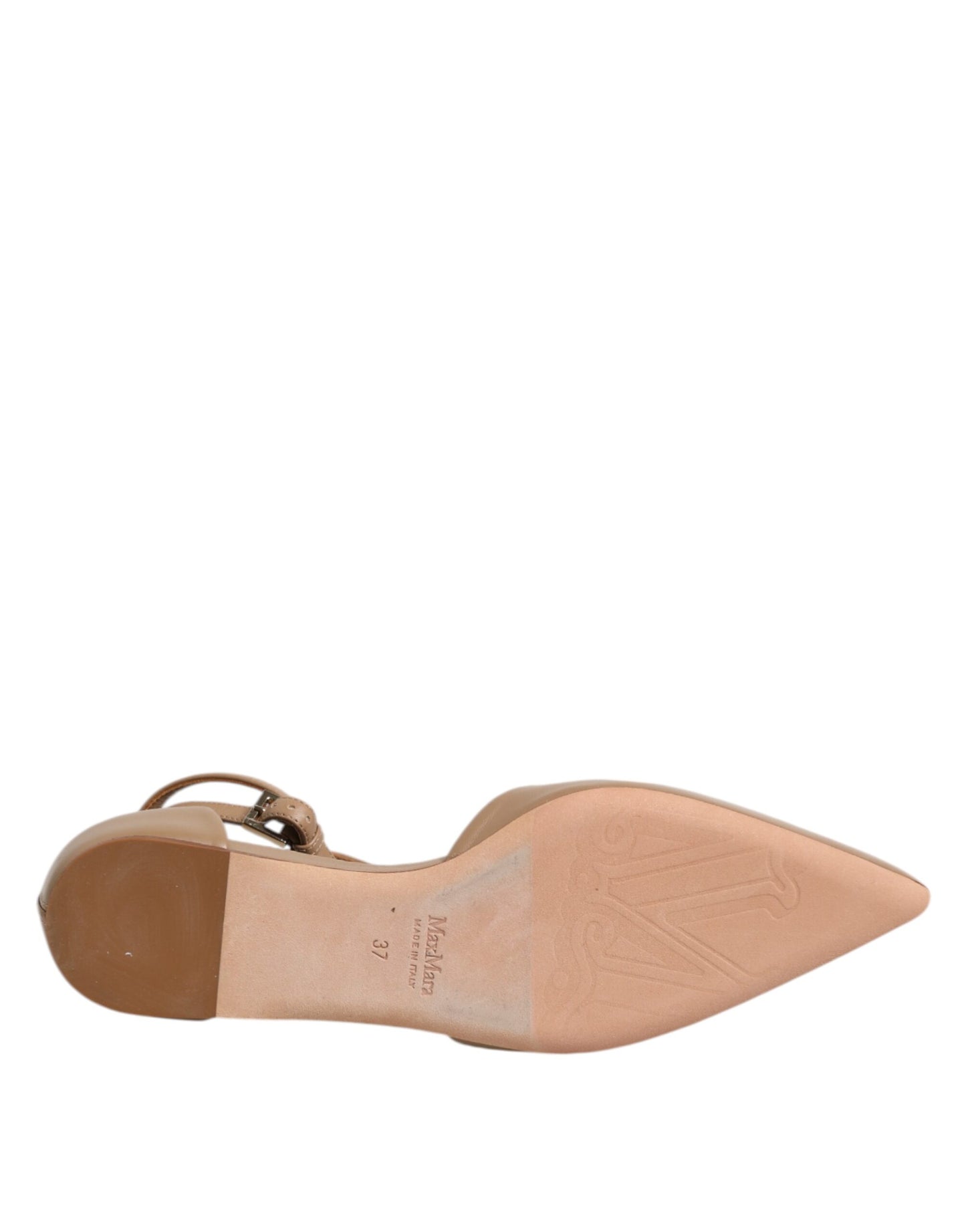Max Mara Beige Leather Pointed Toe Sandals Ballet Flat Shoes