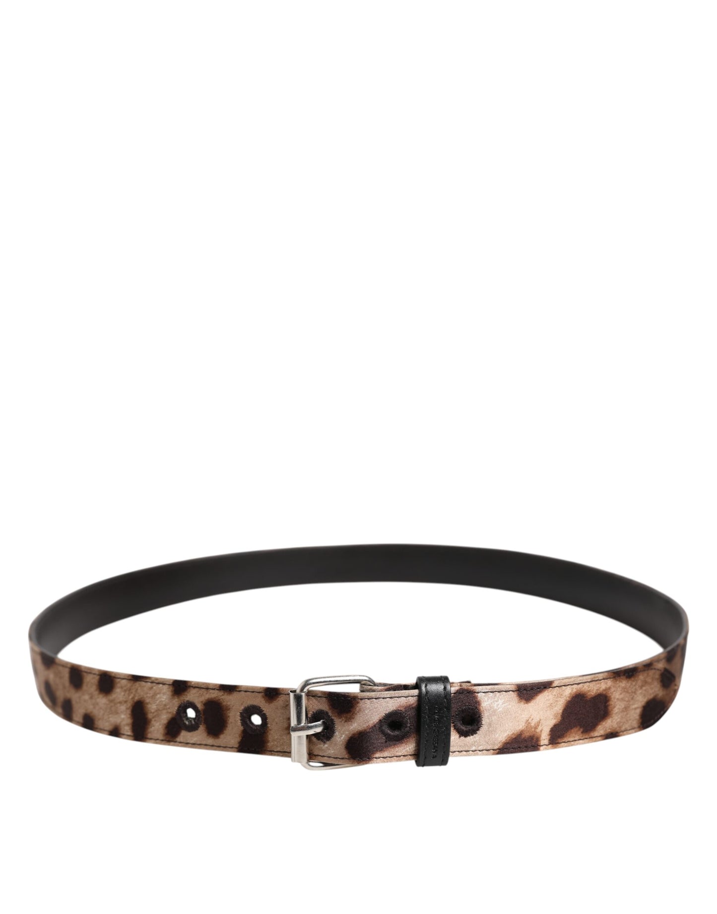 Ceinture Dolce & Gabbana à boucle en métal argenté et motif léopard marron