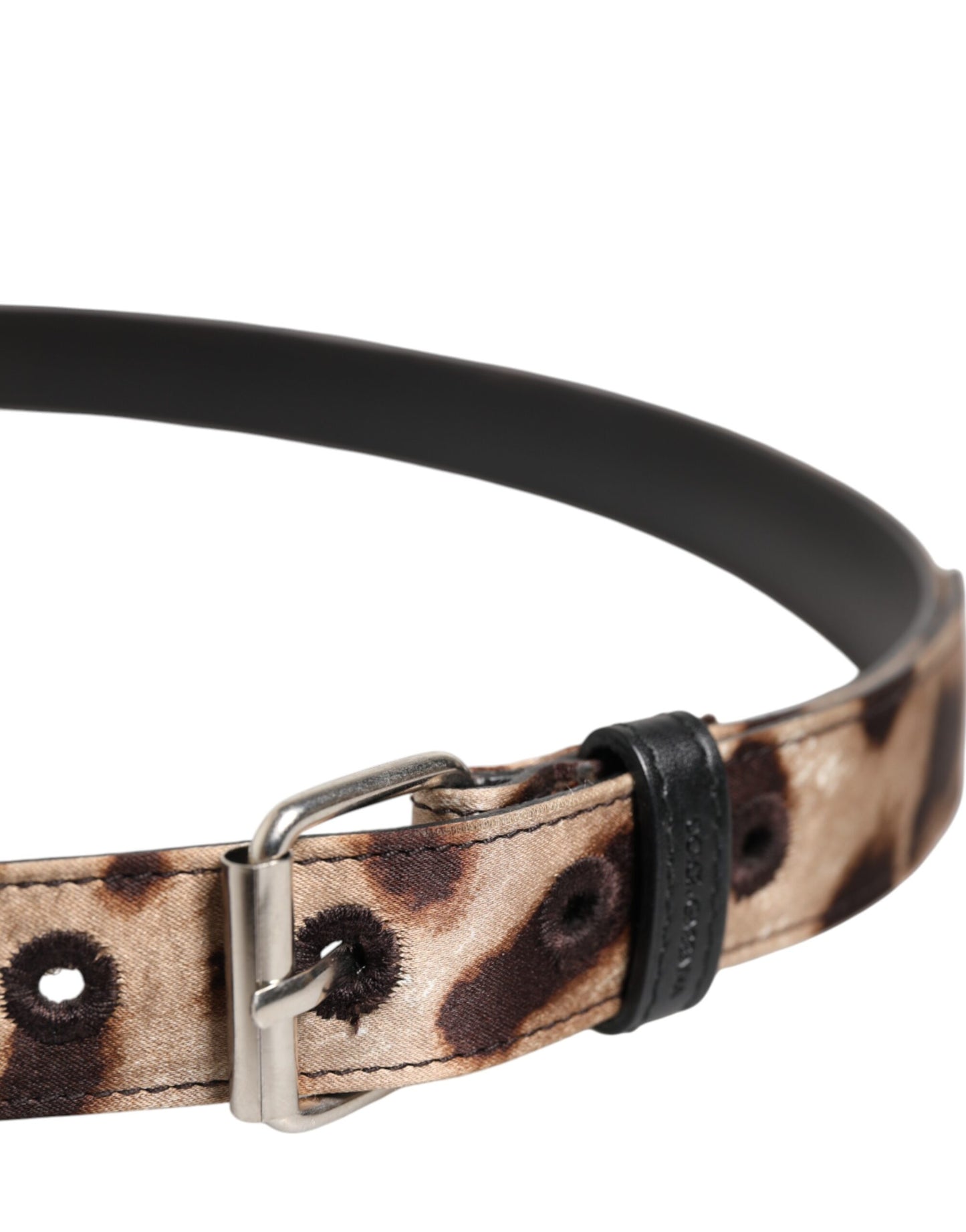 Ceinture Dolce & Gabbana à boucle en métal argenté et motif léopard marron