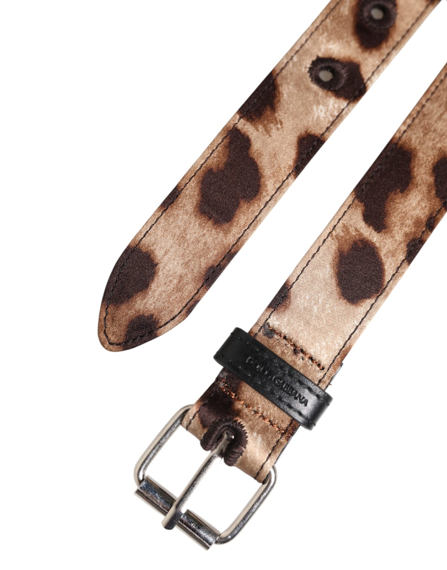 Ceinture Dolce & Gabbana à boucle en métal argenté et motif léopard marron