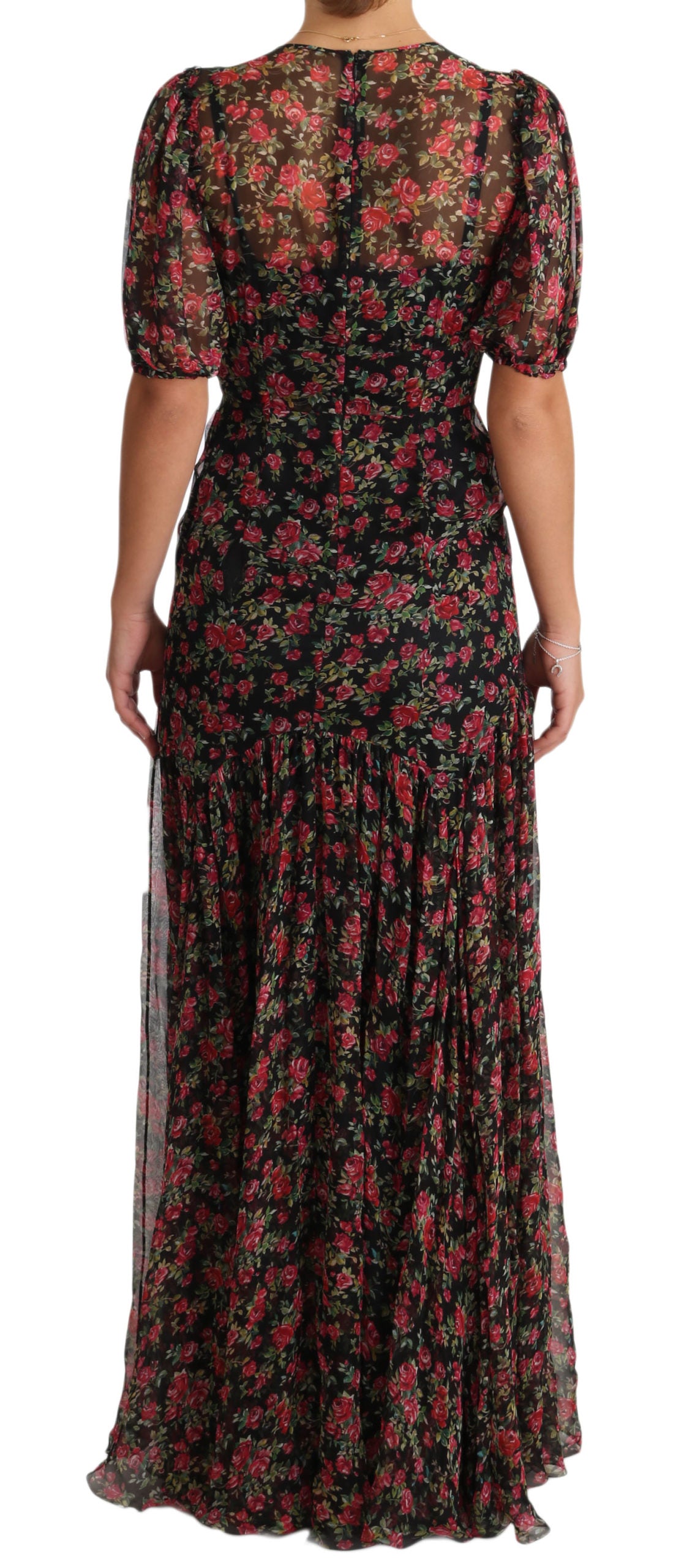 Dolce & Gabbana – Schwarzes A-Linien-Etuikleid mit Blumenmuster und Rosen