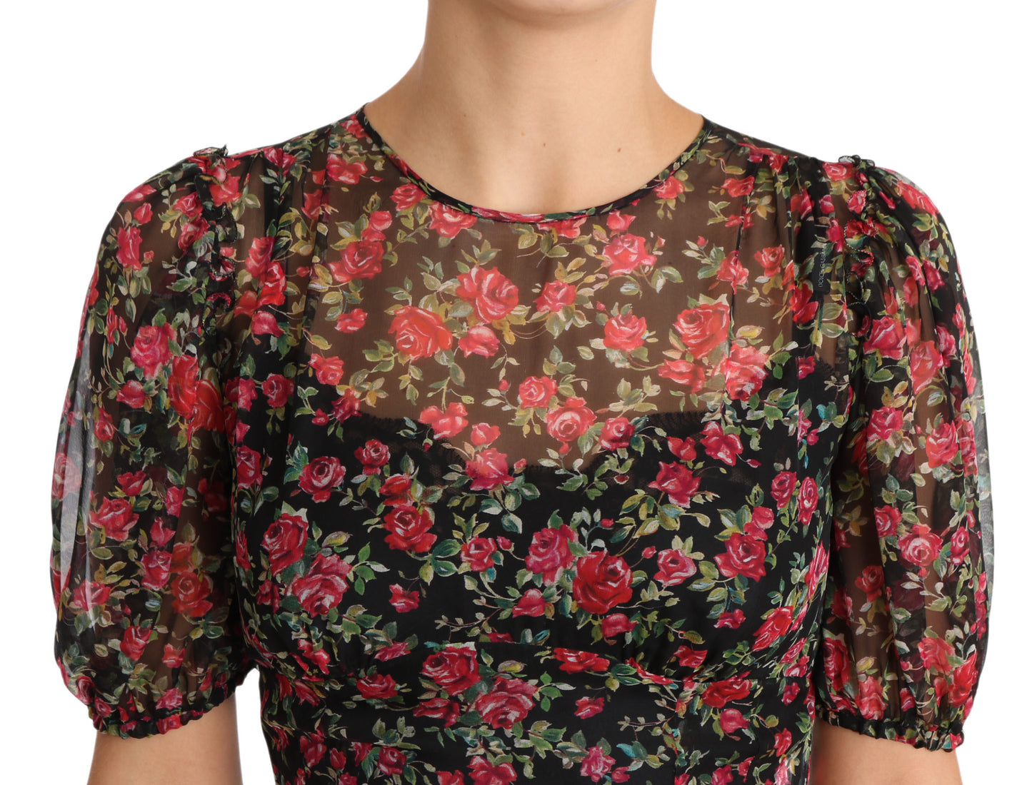Dolce & Gabbana – Schwarzes A-Linien-Etuikleid mit Blumenmuster und Rosen