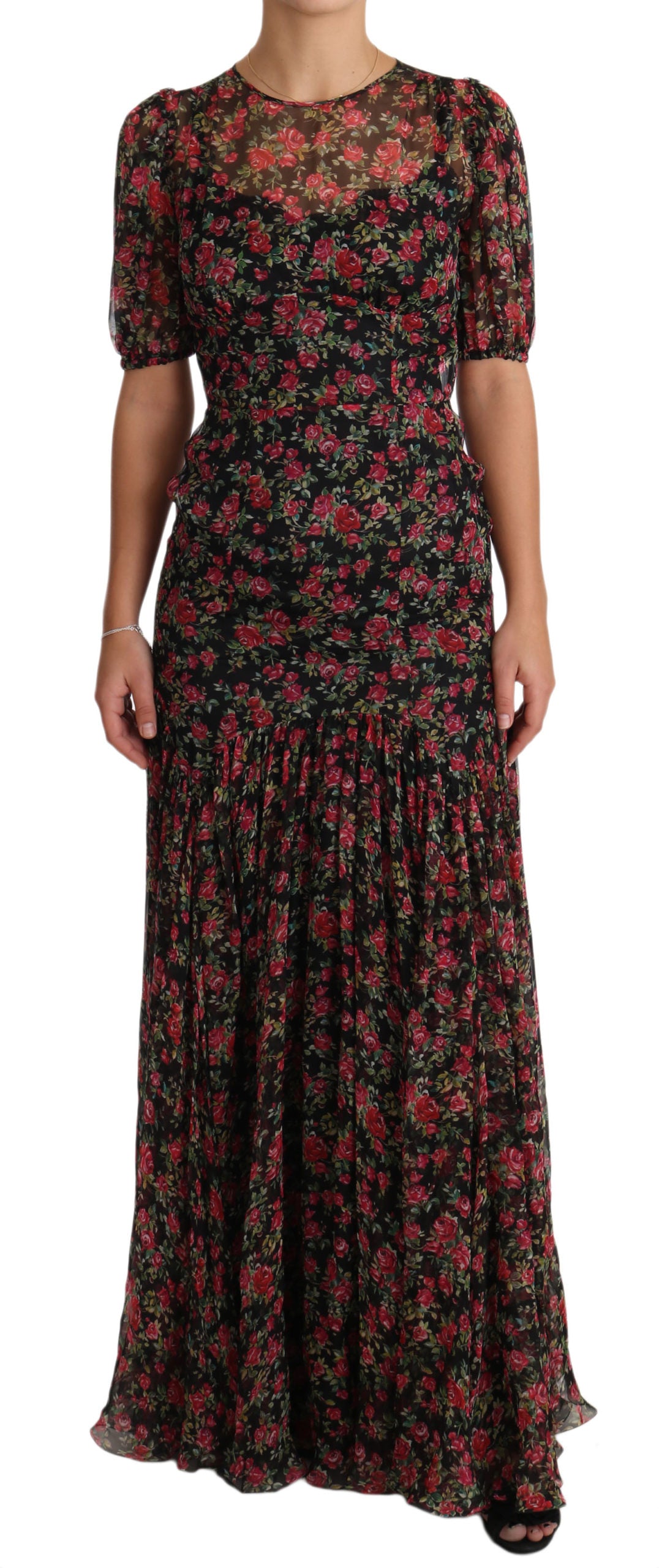 Dolce & Gabbana – Schwarzes A-Linien-Etuikleid mit Blumenmuster und Rosen