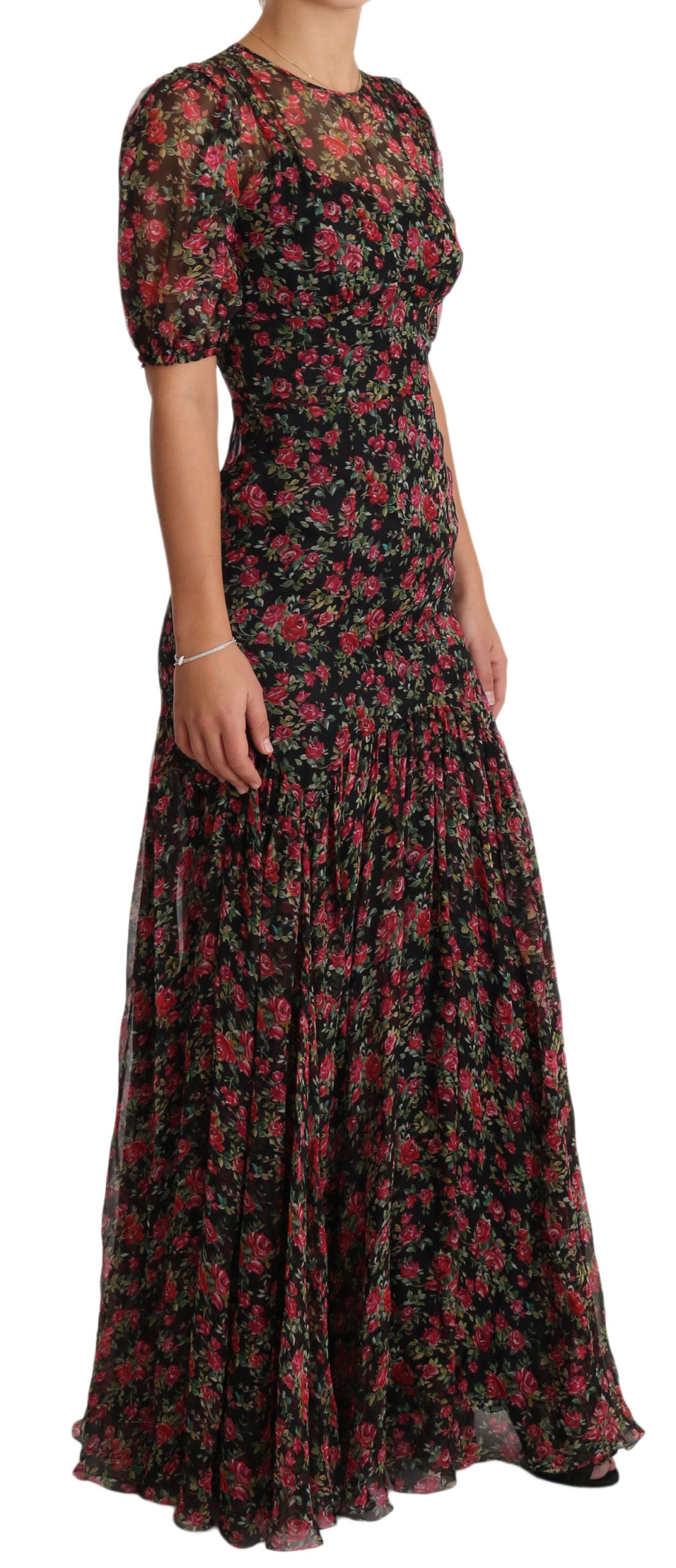 Dolce & Gabbana – Schwarzes A-Linien-Etuikleid mit Blumenmuster und Rosen