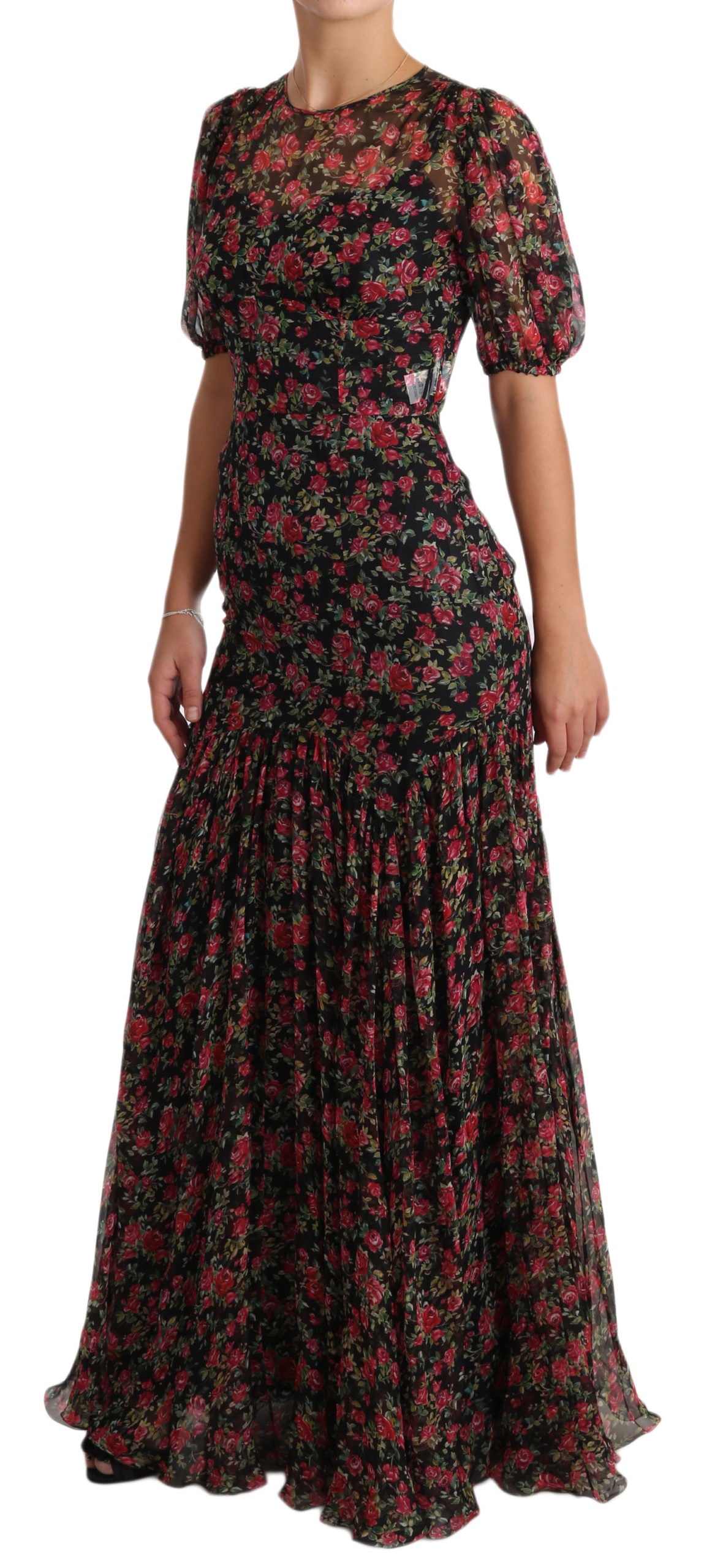 Dolce & Gabbana – Schwarzes A-Linien-Etuikleid mit Blumenmuster und Rosen