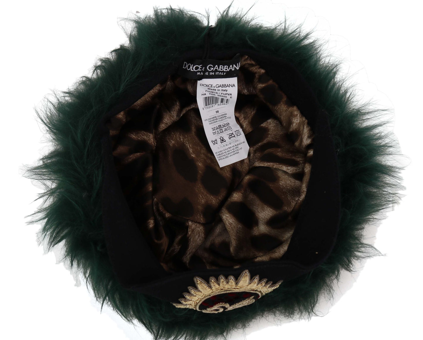 Chapeau cloche Dolce & Gabbana en fourrure verte avec logo DG brodé