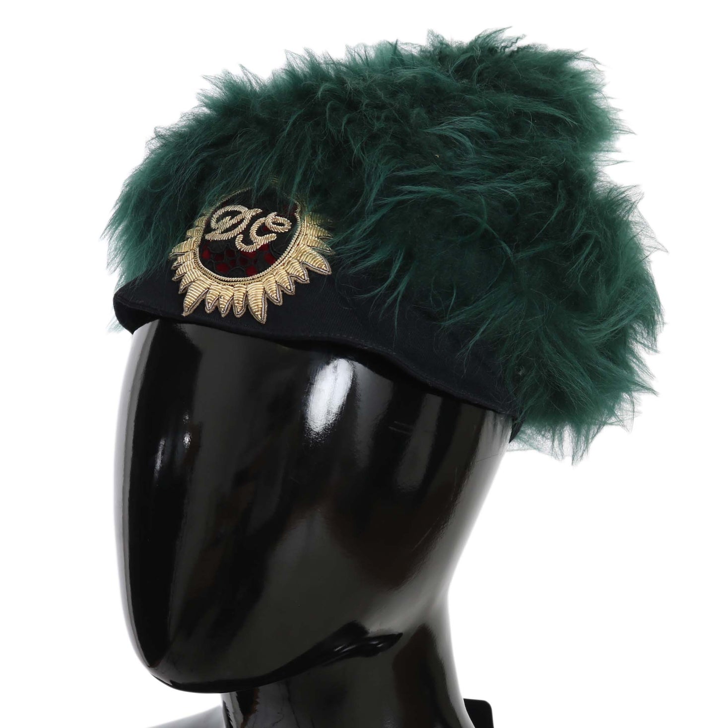 Chapeau cloche Dolce & Gabbana en fourrure verte avec logo DG brodé