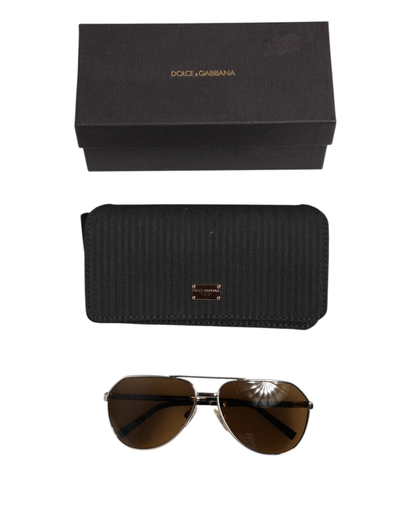 Lunettes de soleil pilote classiques en acier argenté Dolce & Gabbana DG2073 à verres marron