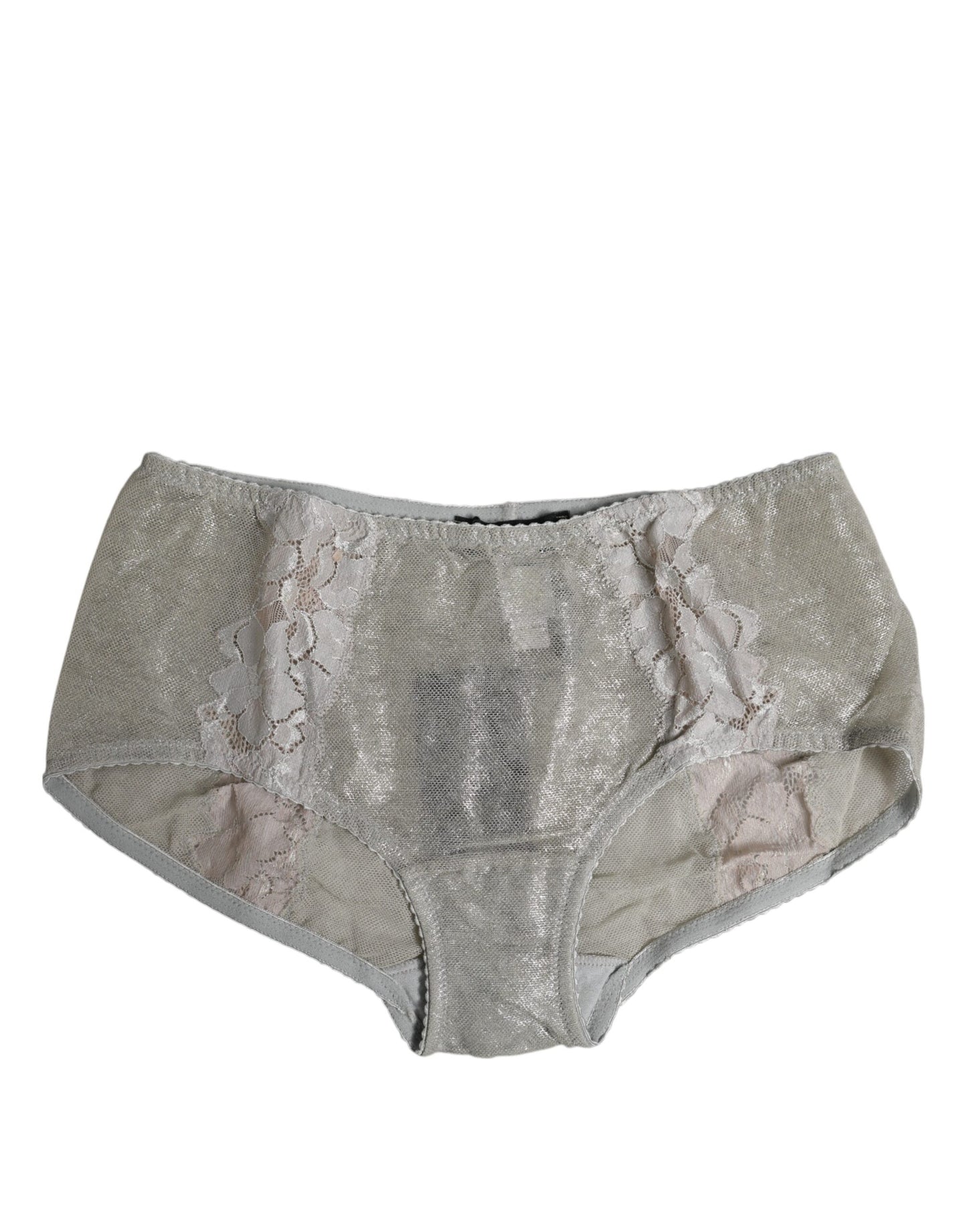 Culotte taille haute en coton gris à dentelle florale Dolce & Gabbana