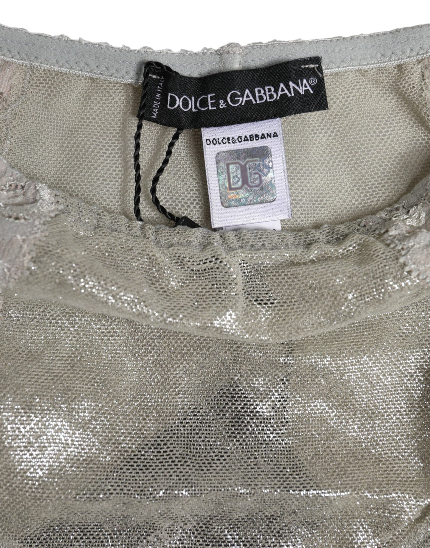 Culotte taille haute en coton gris à dentelle florale Dolce & Gabbana