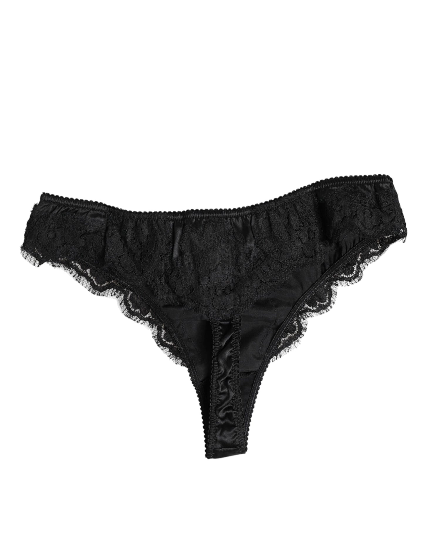 Culotte bikini extensible en dentelle de soie noire Dolce & Gabbana