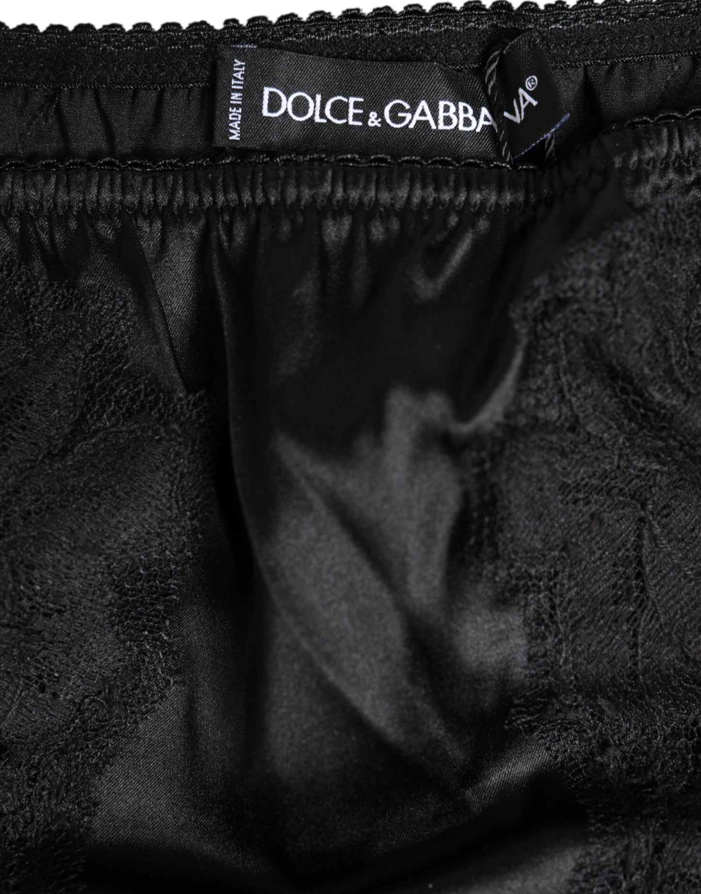 Culotte bikini extensible en dentelle de soie noire Dolce & Gabbana