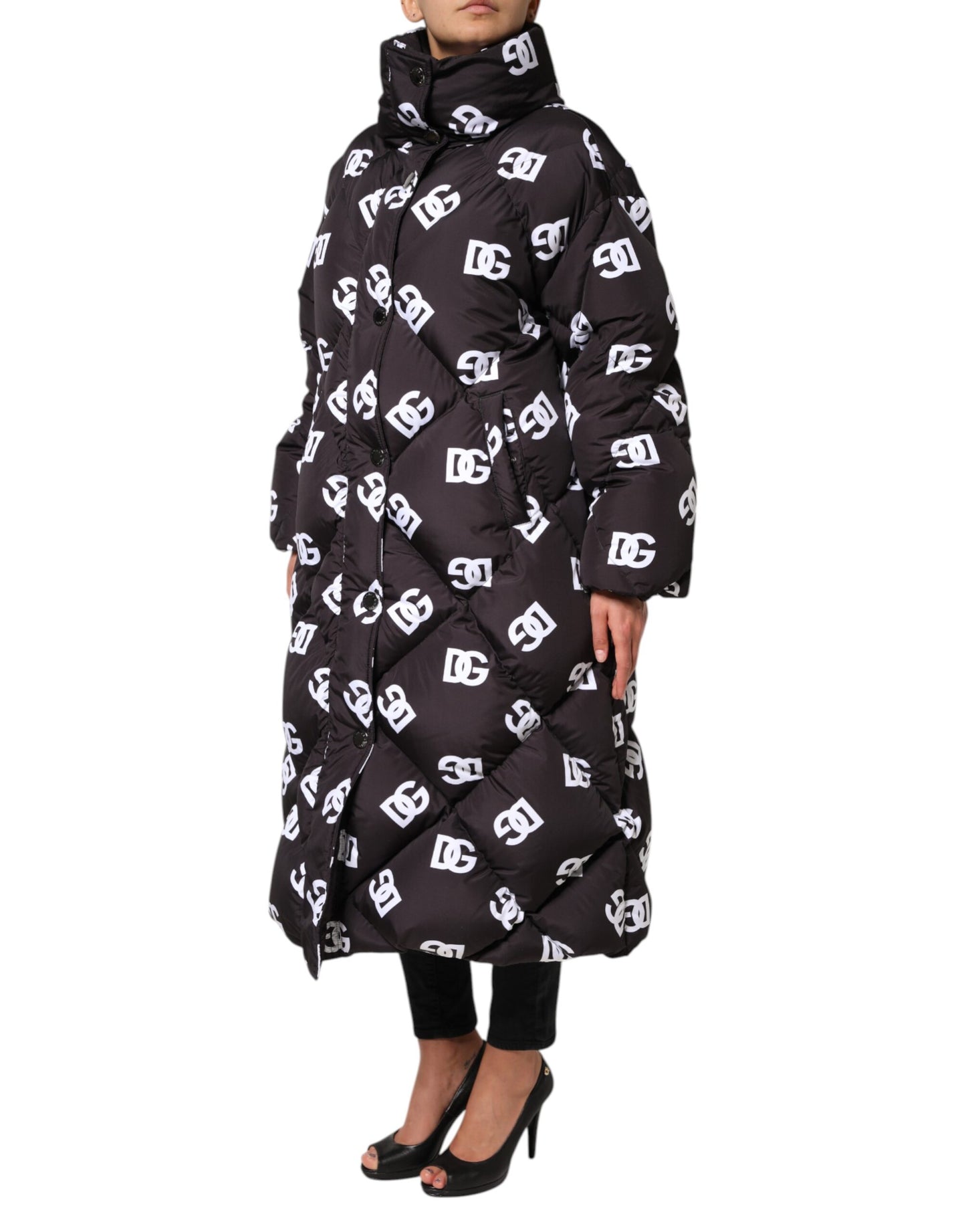 Dolce & Gabbana Doudoune longue matelassée noire DG Mania