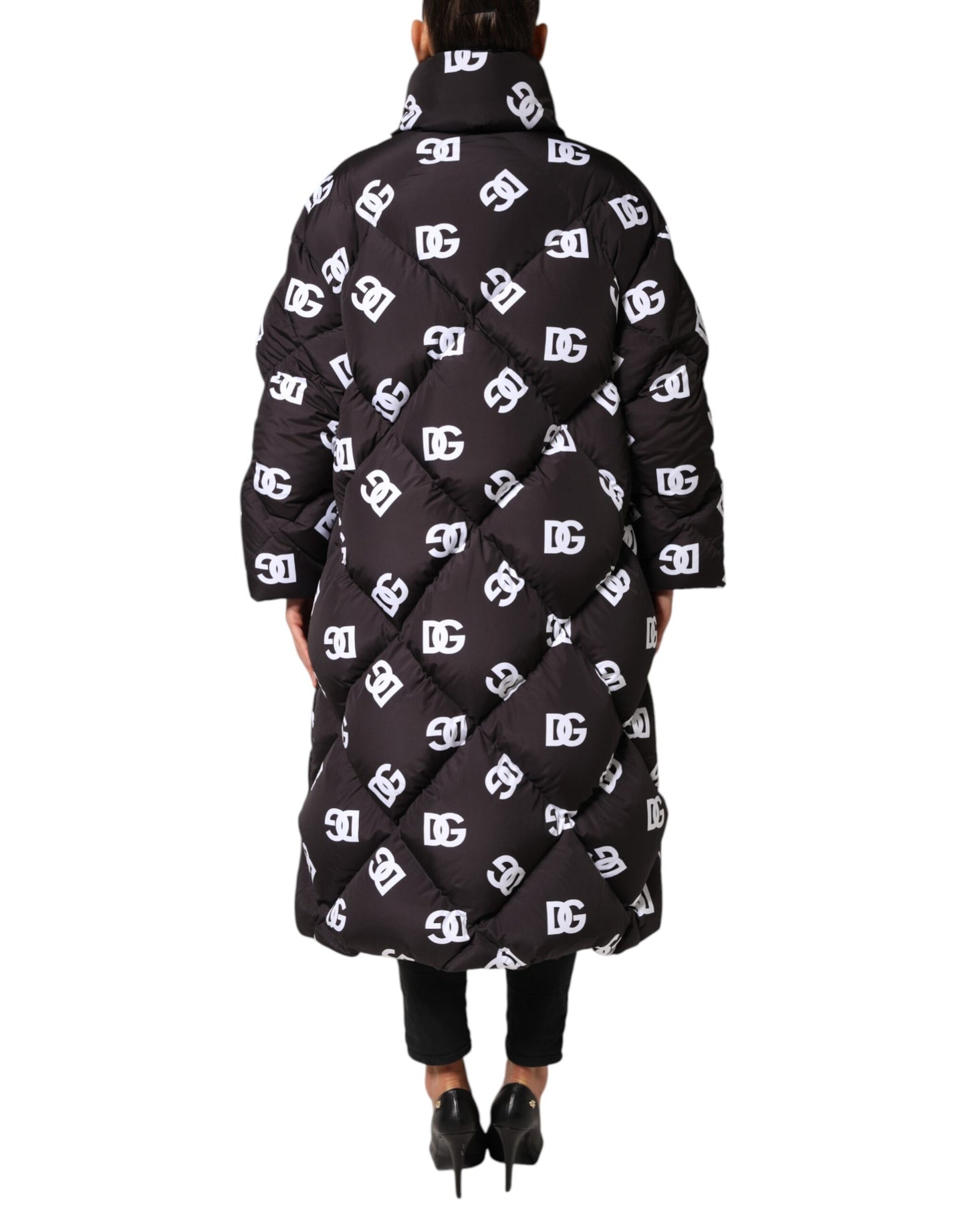 Dolce & Gabbana Doudoune longue matelassée noire DG Mania