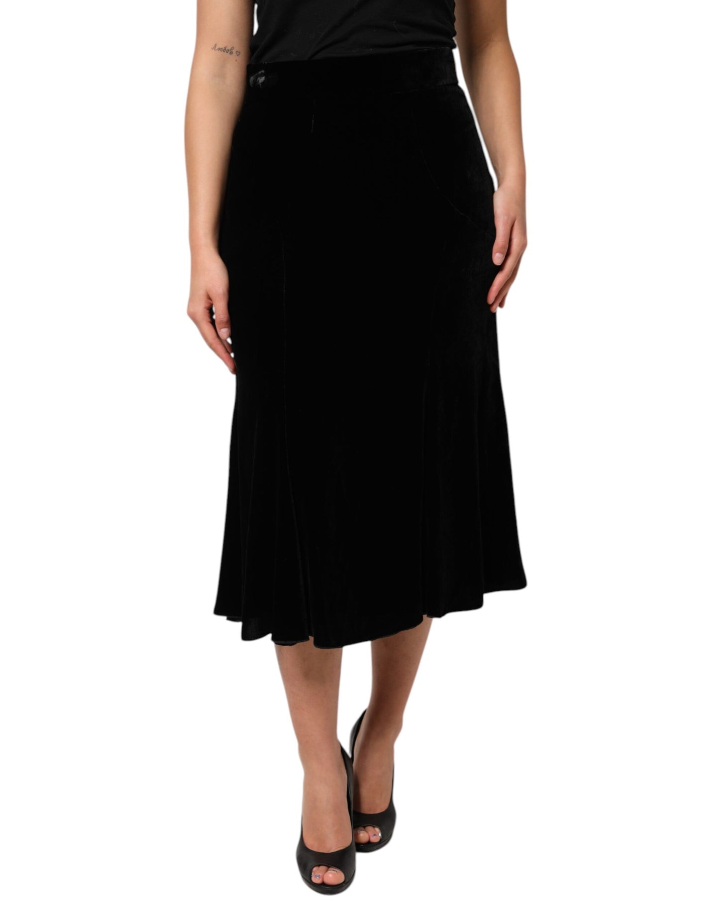 Jupe midi évasée taille haute noire Dolce & Gabbana