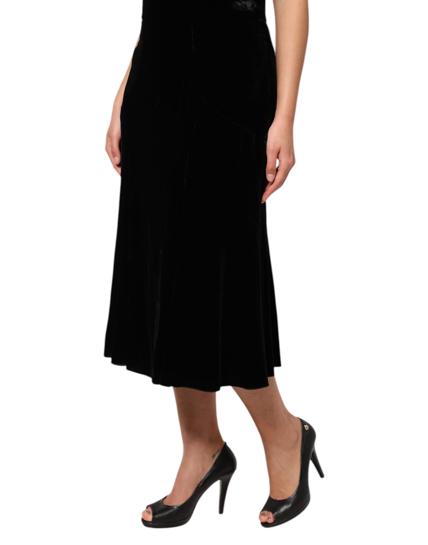 Jupe midi évasée taille haute noire Dolce & Gabbana
