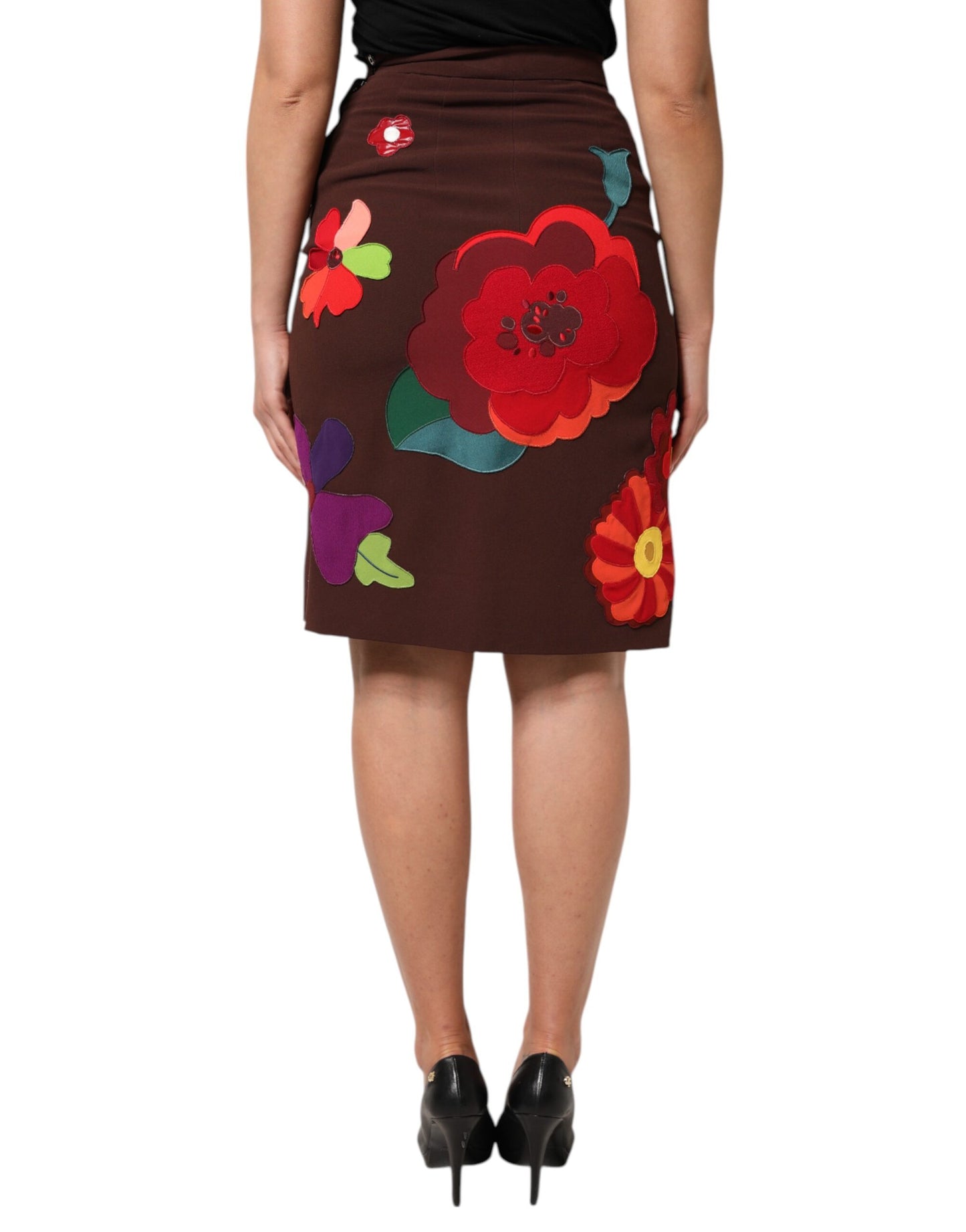 Jupe taille haute fendue sur le côté à motif floral marron Dolce & Gabbana