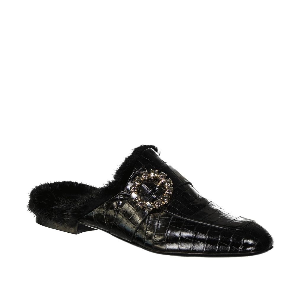 Mules en cuir et fourrure Eleventy