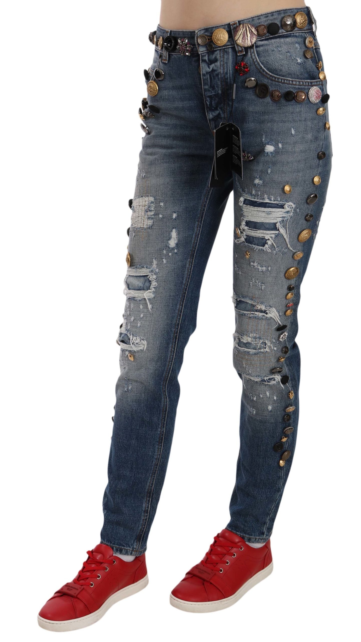 Pantalon en jean Dolce & Gabbana à boutons ornés effet vieilli