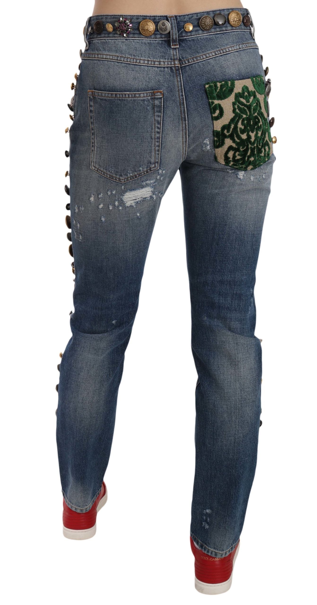 Pantalon en jean Dolce & Gabbana à boutons ornés effet vieilli