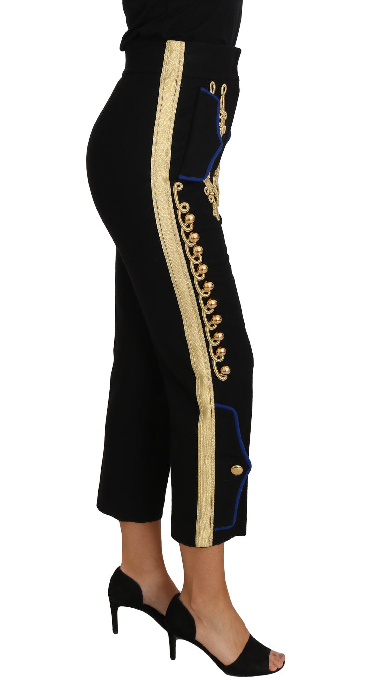 Pantalon militaire orné Dolce & Gabbana, pantalon habillé noir et doré