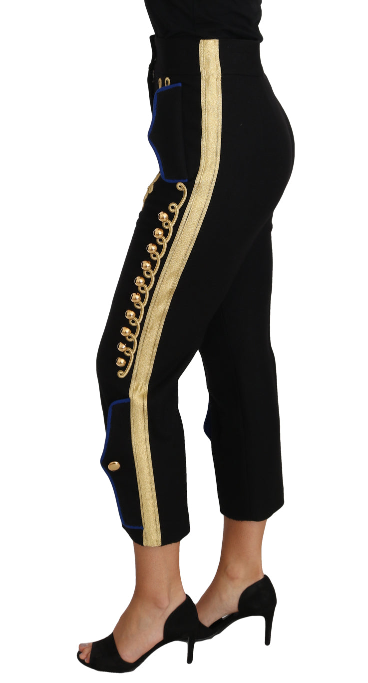 Pantalon militaire orné Dolce & Gabbana, pantalon habillé noir et doré