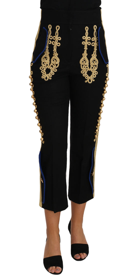Pantalon militaire orné Dolce & Gabbana, pantalon habillé noir et doré