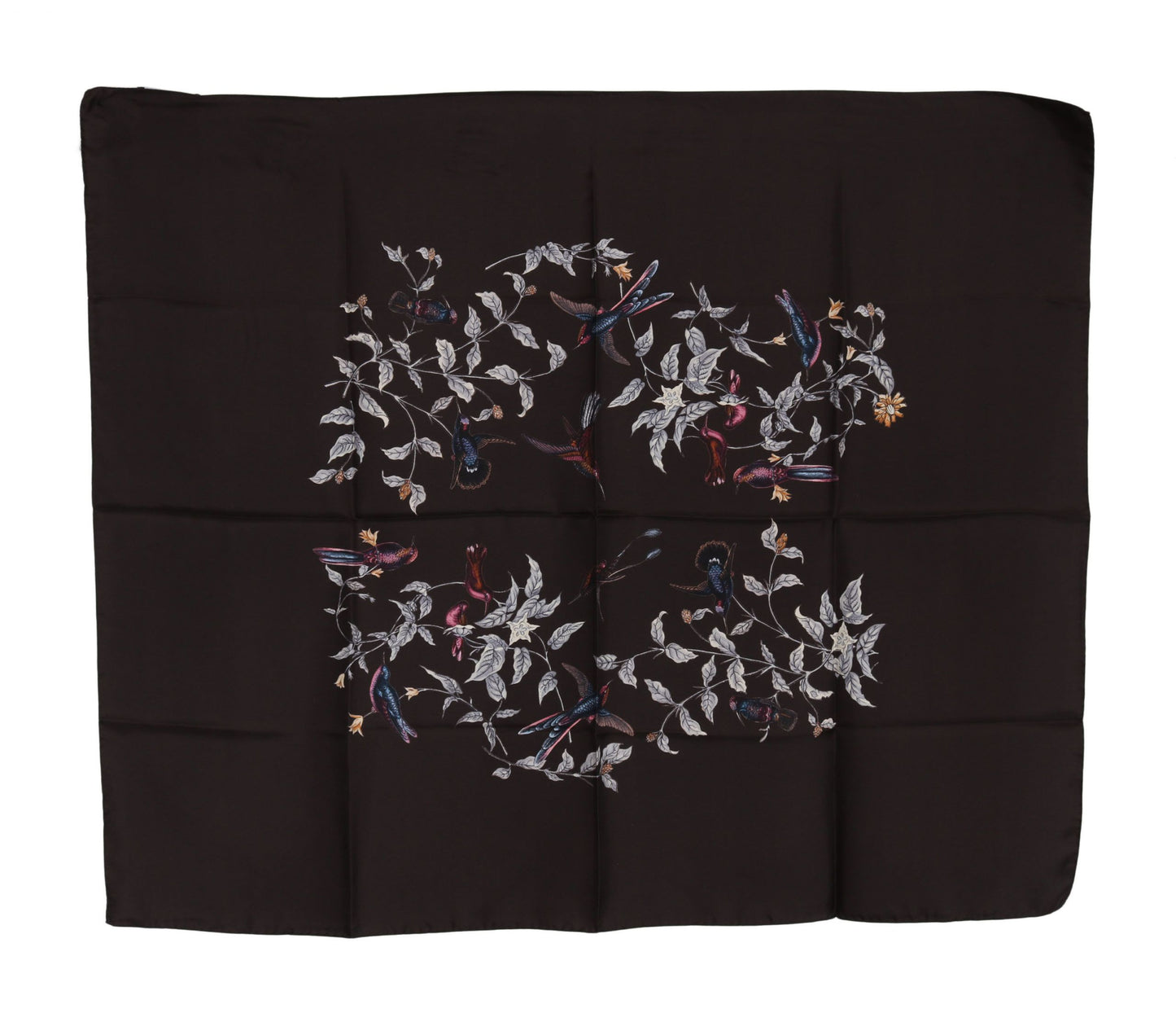 Foulard Dolce & Gabbana marron 100 % soie à imprimé oiseaux 80 cm x 95 cm, prix de vente conseillé