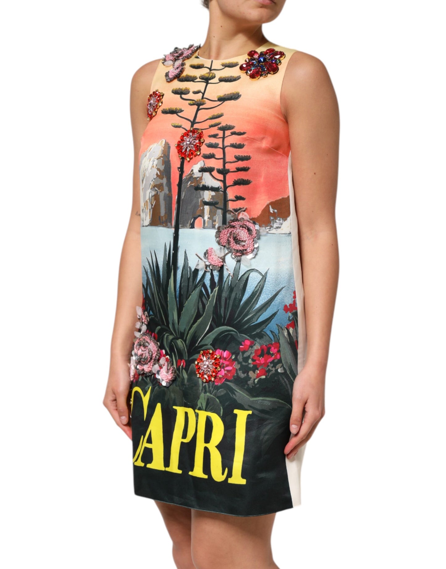 Robe courte trapèze ornée de cristaux multicolores Dolce & Gabbana