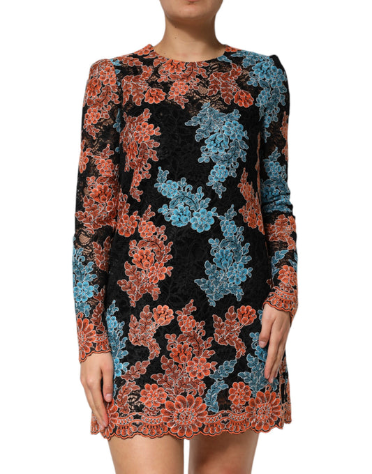 Robe courte droite à broderies florales multicolores Dolce & Gabbana