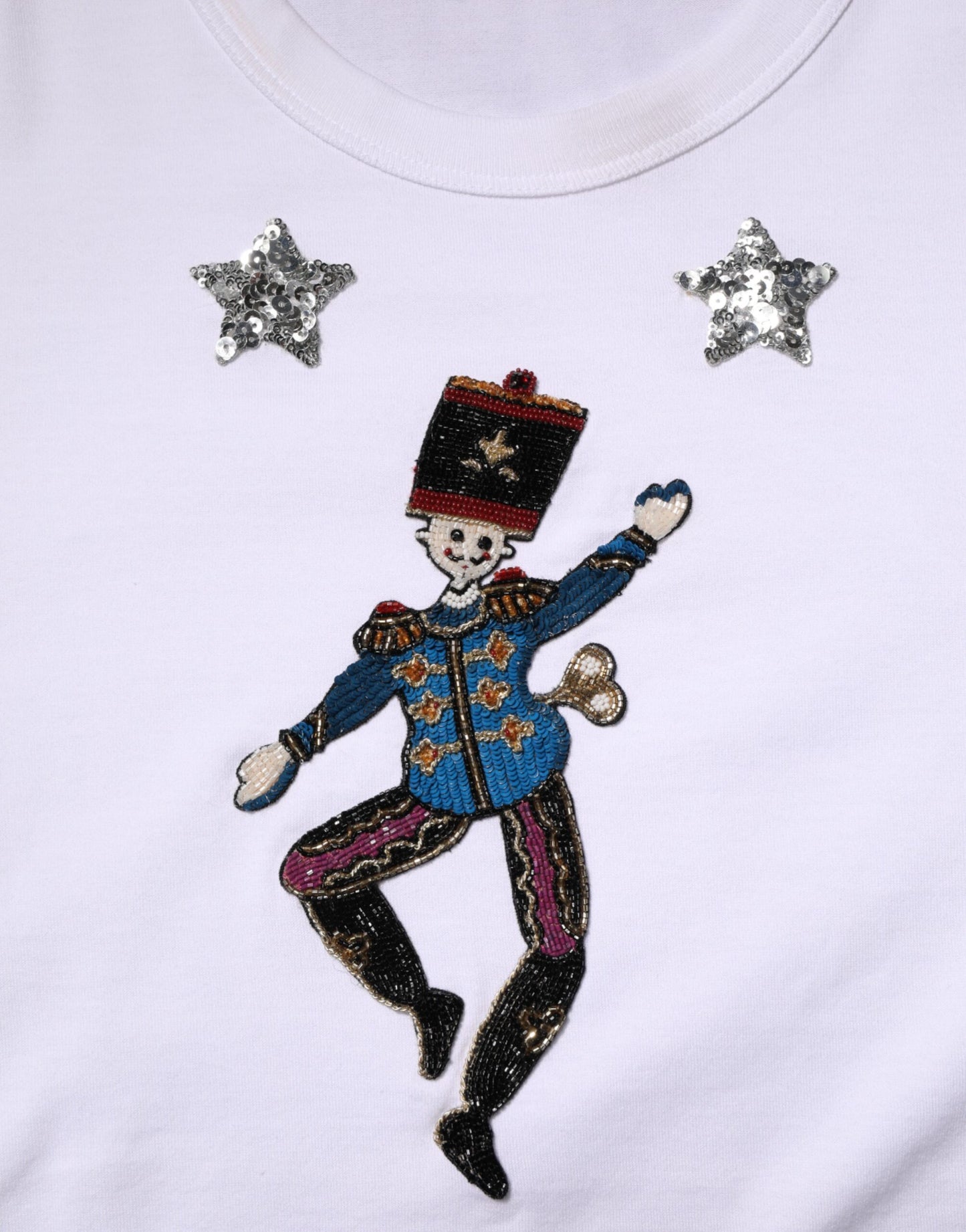 Dolce & Gabbana – Weißes T-Shirt aus Baumwolle mit Paillettenverzierung