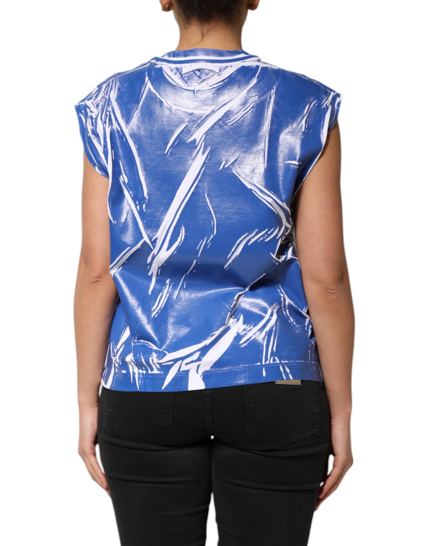 Débardeur Dolce & Gabbana en coton bleu et blanc avec plaque logo pour femme