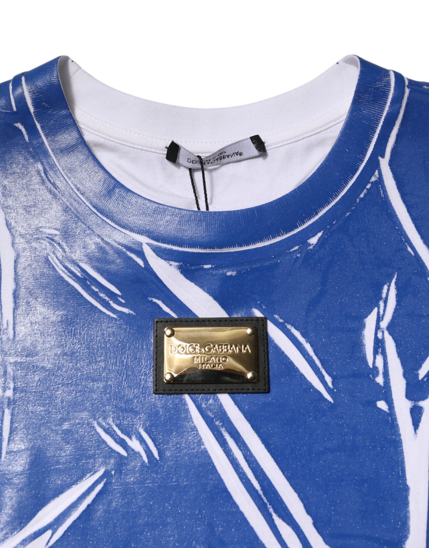 Débardeur Dolce & Gabbana en coton bleu et blanc avec plaque logo pour femme