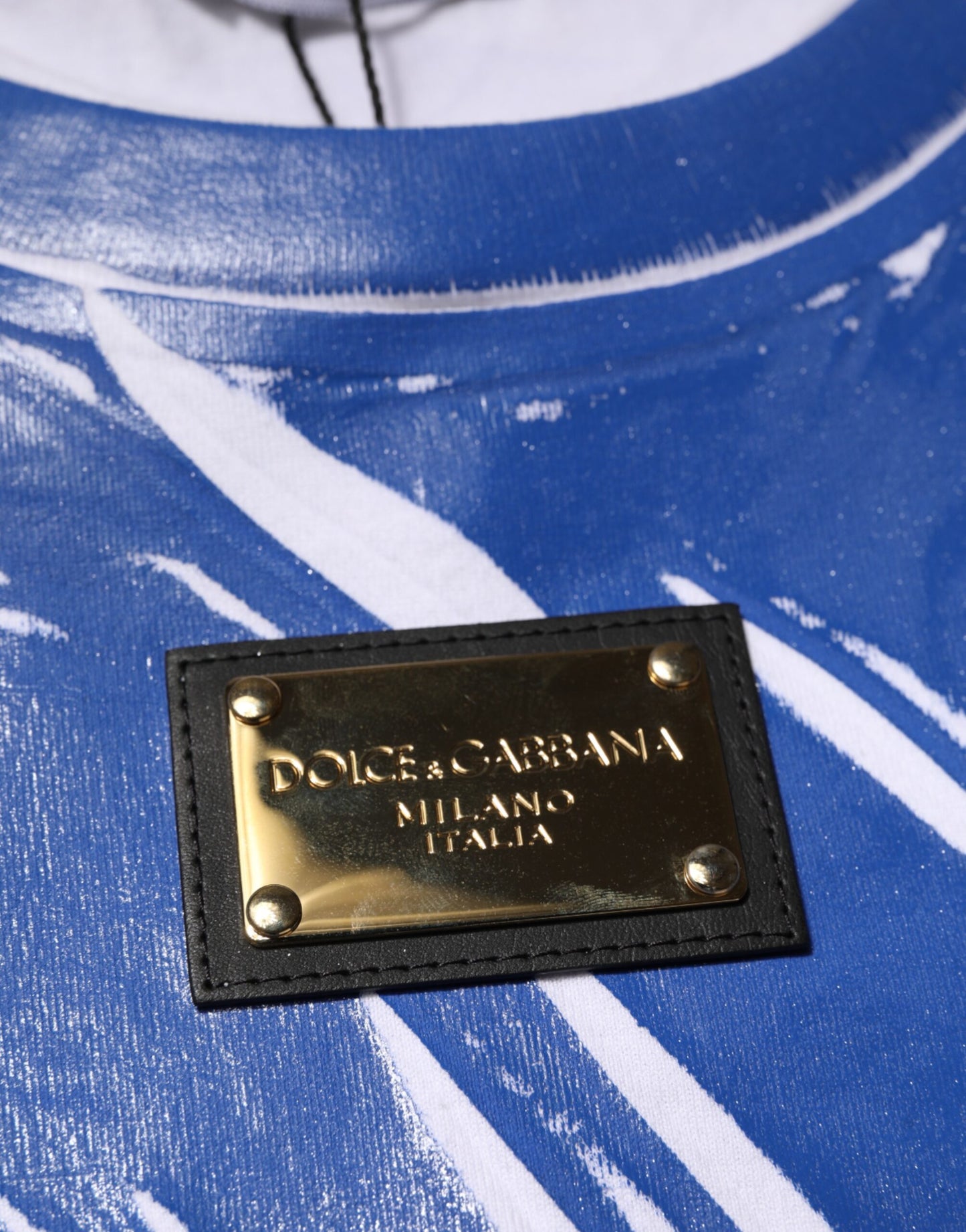 Débardeur Dolce & Gabbana en coton bleu et blanc avec plaque logo pour femme