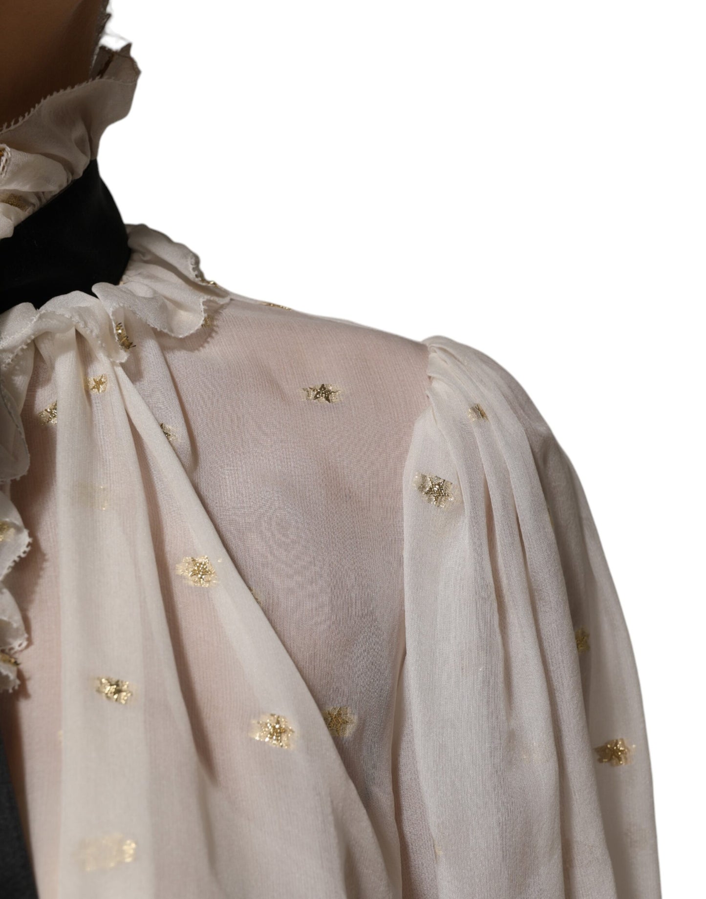 Dolce & Gabbana Haut à manches longues et col Ascot en soie blanc et noir