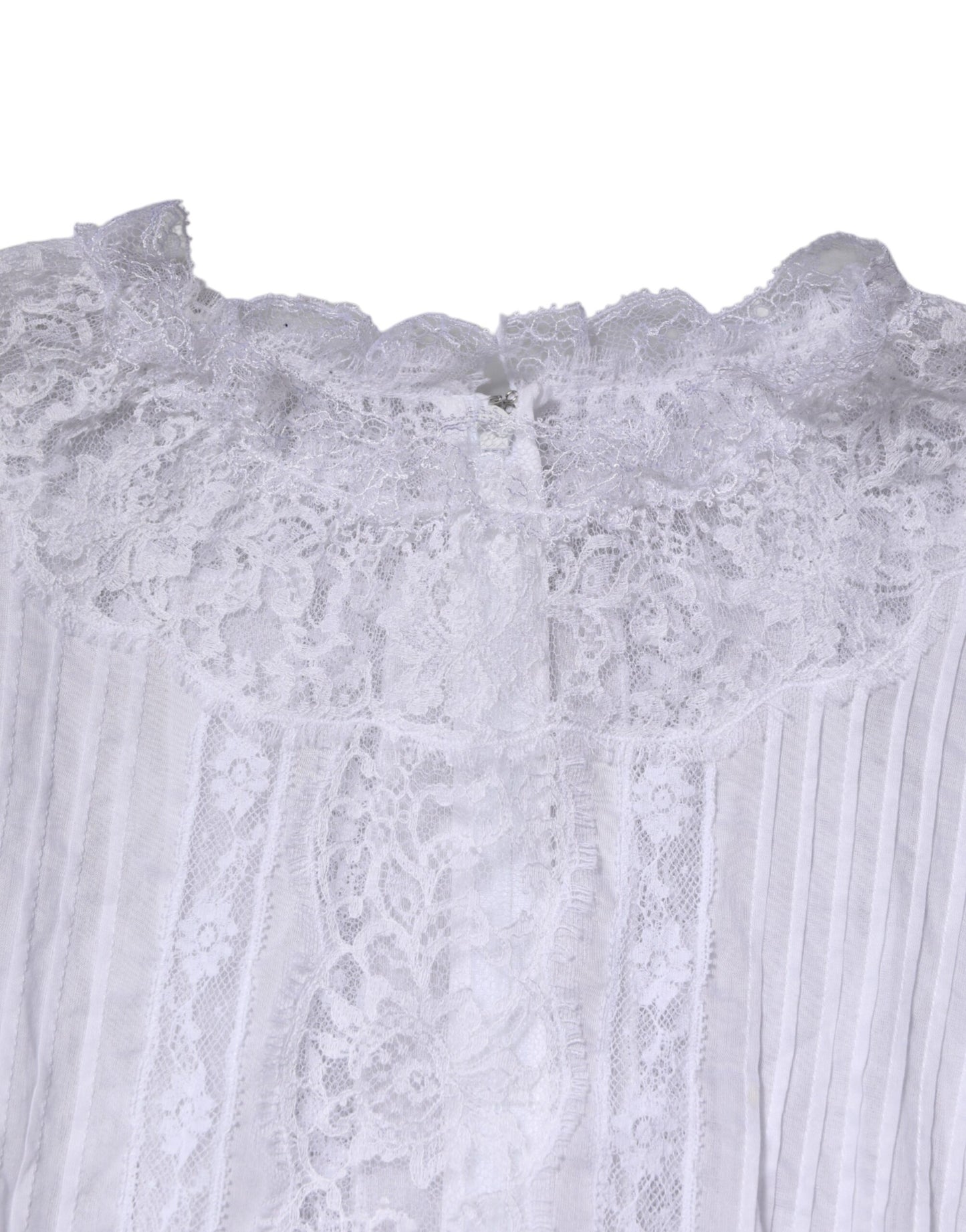 Dolce & Gabbana – Weißes, langärmliges Oberteil aus geblümter Spitze aus Baumwolle