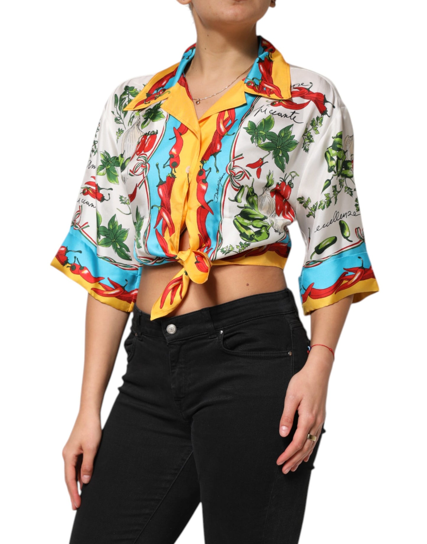 Chemisier court en soie multicolore Chili Dolce & Gabbana