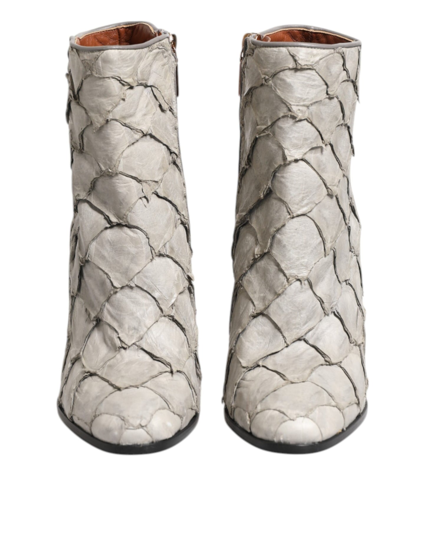 Dolce & Gabbana Off White Leder Heels Ankle Boots Schuhe