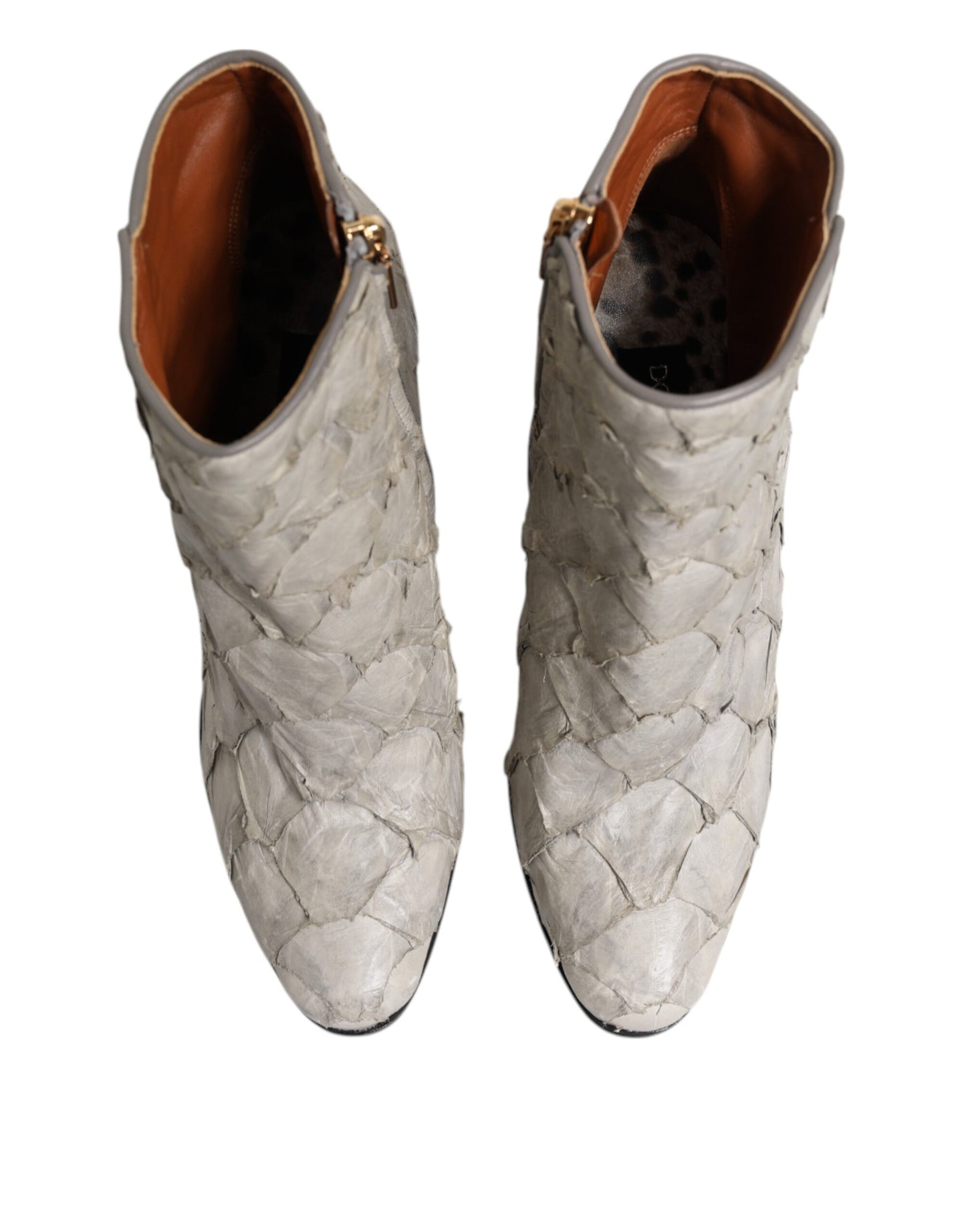 Dolce & Gabbana Off White Leder Heels Ankle Boots Schuhe